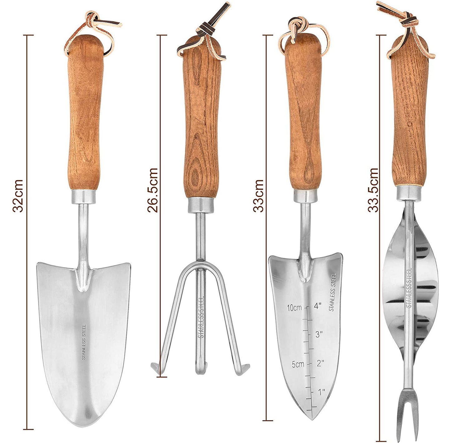 Gartenwerkzeuge Edelstahlwerkzeuge mit Holzgriff 4-teiliges Set